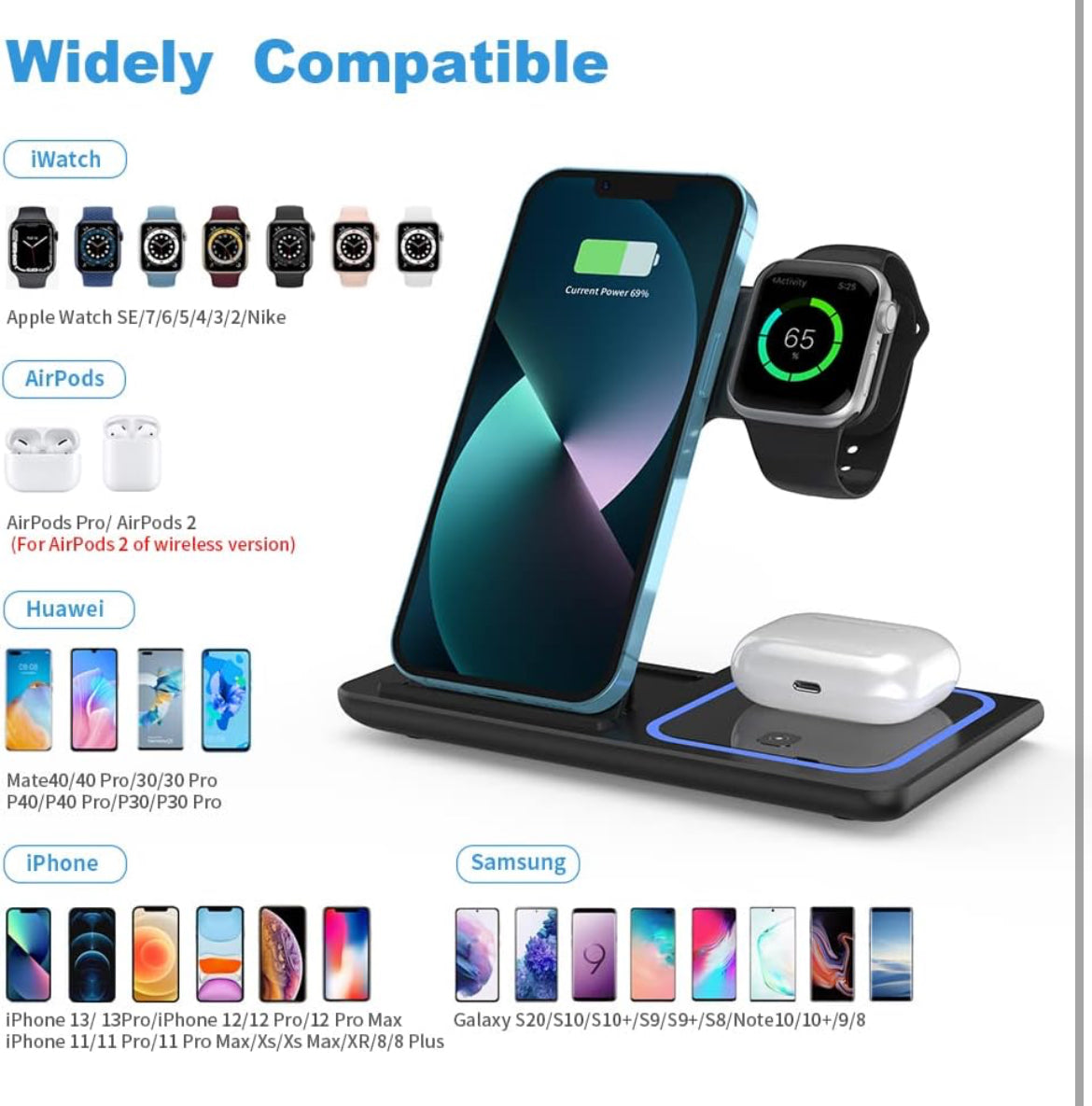 3 in 1 LED Fast Wireless Charger Stand