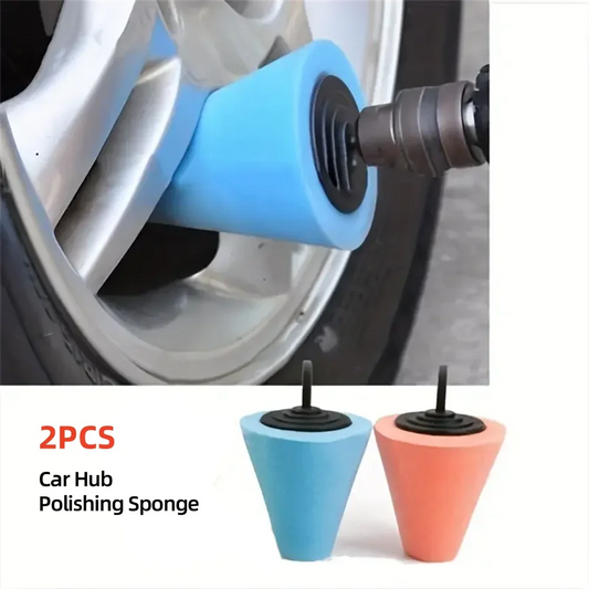 Two Piece Car Polishing Sponge Set. Car Wheel Hub Drill Buffing Sponge Pads Kit polisher drill polishing kit for Drill. Medium Cut (Orange) and Coarse Cut (Blue). Attaches to Standard Household Drill.