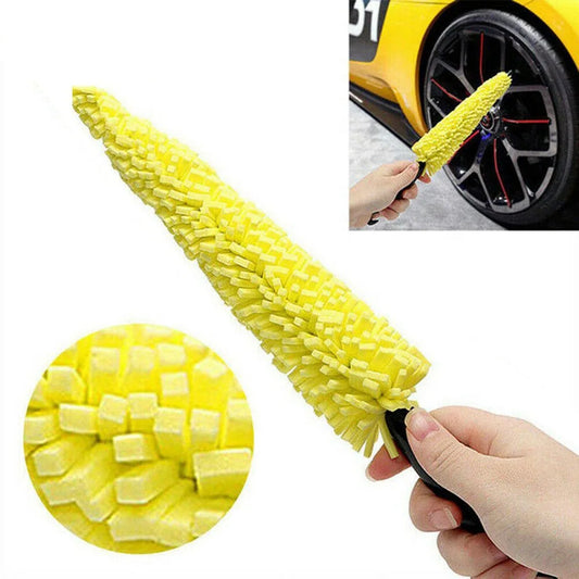 Wheel Car Washing Brush Plastic Handle Vehicle Cleaning Brush Rim Tire Car Washing Brush Car Washing Sponge Tool for Cleaning Dirty Tires, Yellow