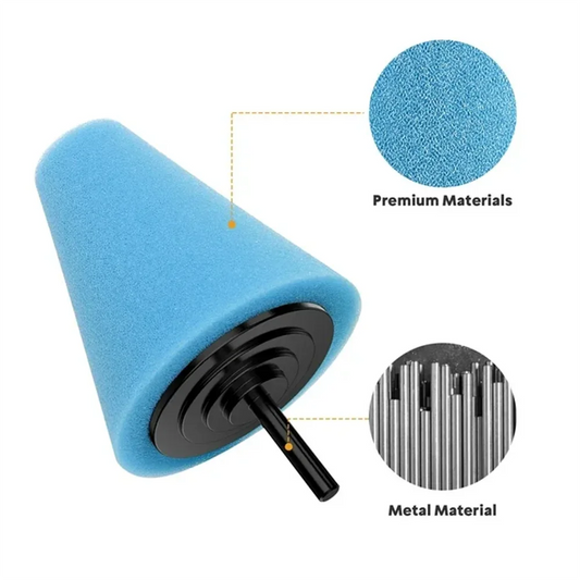 Two Piece Car Polishing Sponge Set. Car Wheel Hub Drill Buffing Sponge Pads Kit polisher drill polishing kit for Drill. Medium Cut (Orange) and Coarse Cut (Blue). Attaches to Standard Household Drill.